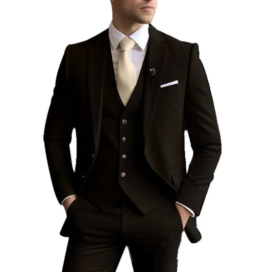 Men's White/Black Terno Suit with Notch Lapel 3-Piece Wedding/Business Man Clothing(Jacket Pants Vest)for Home Party Occasions