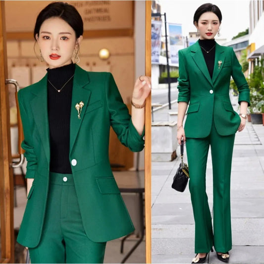 Green Suit Jacket for Women2023Spring and Autumn New High Sense Temperament Goddess Style Professional Tailored Suit SuitOLAutum