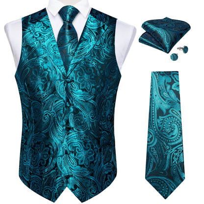 Men's Paisley Suit Vest & Tie Set – Formal Waistcoat with Necktie Pocket Square, Perfect for Weddings and Business Events