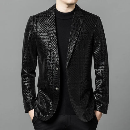Men's Black Sheepskin Leather Blazer Single Breasted Oversized Winter Biker Style