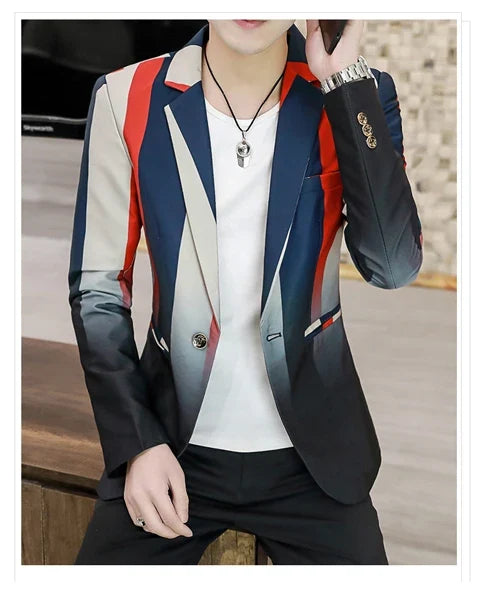 Blazer Men's Fashion Business Gentleman Slim-fit Stripes British Style Outdoor Performance Trend Wedding Banquet Casual Blazer