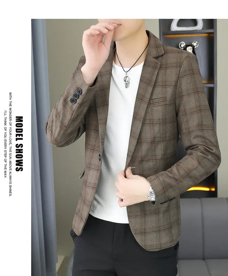 2026 Blazer Outdoor men's checked fashion business trend Wedding Slimming Gentleman Casual Korean travel high formal Wear Blazer