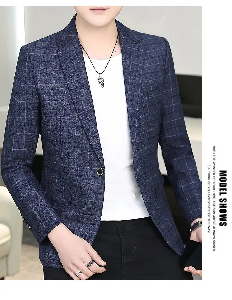 High-quality Men's Stylish and Trendy Business Checkered Single-Piece Western-Style Casual, Fashionable and Form-Fitting Small S