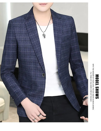High-quality Men's Stylish and Trendy Business Checkered Single-Piece Western-Style Casual, Fashionable and Form-Fitting Small S