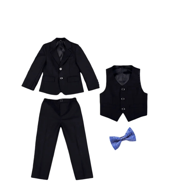Flower Boys Slim Fit Wedding Dress 1-11Years Children's Jacket Vest Pants Bowtie 4Pieces Birthday Party Performance Costume