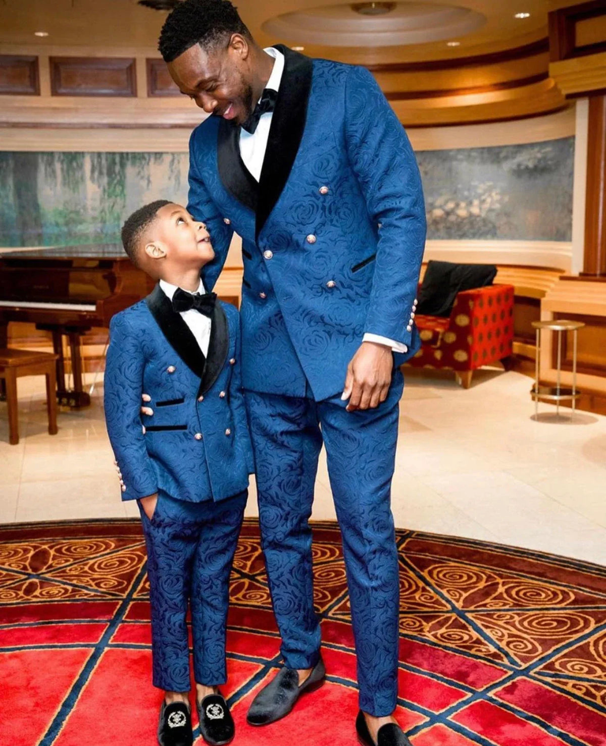 Blue Groom Suits For Wedding Tuxedos Black Velvet Collar Men Birthday Party Formal Outfits Sets Attire (Jacket +Pants)