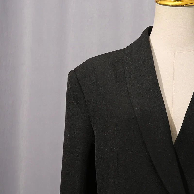 Women Chic Blazer Double Breasted Metal Button Decoration Elegant Trend Coat Office Lady High-End Jacket New Spring HK19942