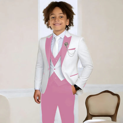 White Suit for Boys Fashion Formal Flower Boys Wedding Tuxedos 3-Piece Set (Jacket Pants Vest) Party Slim Fit Suit Kids Clothes
