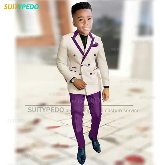 Fashion Suit For Boys Evening Dinner Tailor-made High Quality Outfits Fashion Children Double Breasted Blazer Pants Two Pieces