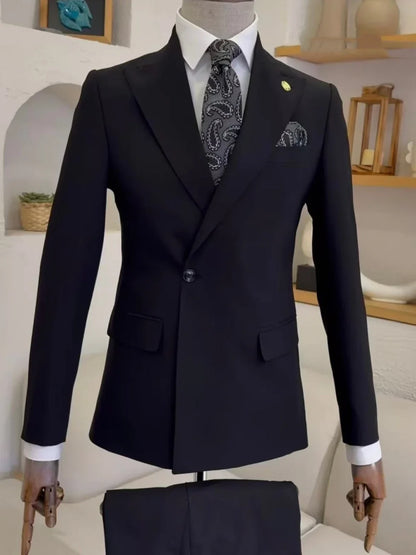 New One Button Men's Suit Set For Formal Party Gown High Quality Classy Man Slim Fit Tuxedo Wedding Groom Sets S-3XL On Sale