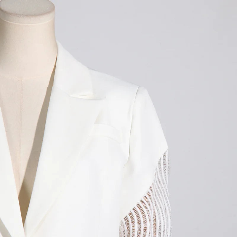 Spring Autumn New Women Blazer Hollow Out Sheer Lace Patchwork Single Breasted Long Sleeves Trend Elegant Sexy Coat HK18271