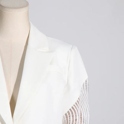 Spring Autumn New Women Blazer Hollow Out Sheer Lace Patchwork Single Breasted Long Sleeves Trend Elegant Sexy Coat HK18271