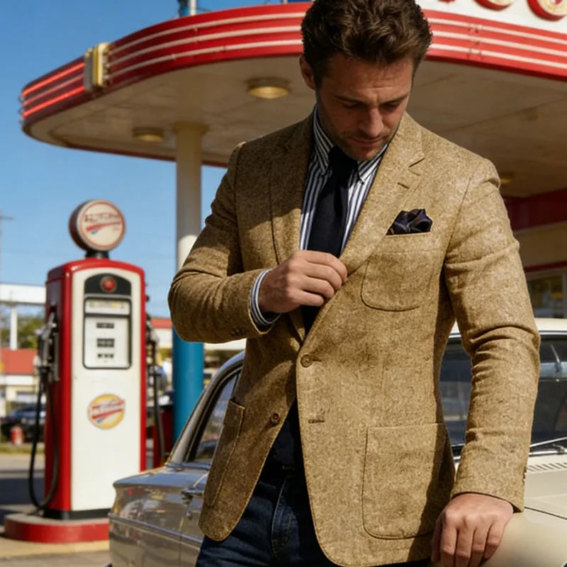 Men's Wool Blend Slim Fit Blazer Single-Breasted Lapel Jacket for Business and Formal Occasions