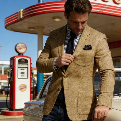 Men's Wool Blend Slim Fit Blazer Single-Breasted Lapel Jacket for Business and Formal Occasions