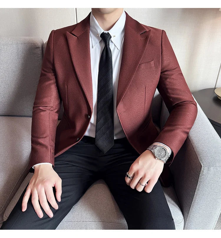 High-end Shiny Business Casual Suit Jacket Men British Style Slim Fit Office Work Men Blazers Wedding Groom Dress Coats 2025
