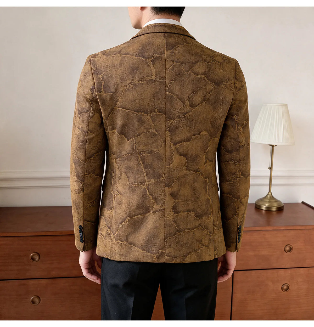 Men's Embossed Suede Blazer Smart Casual Single Breasted Jacket for Everyday Wear