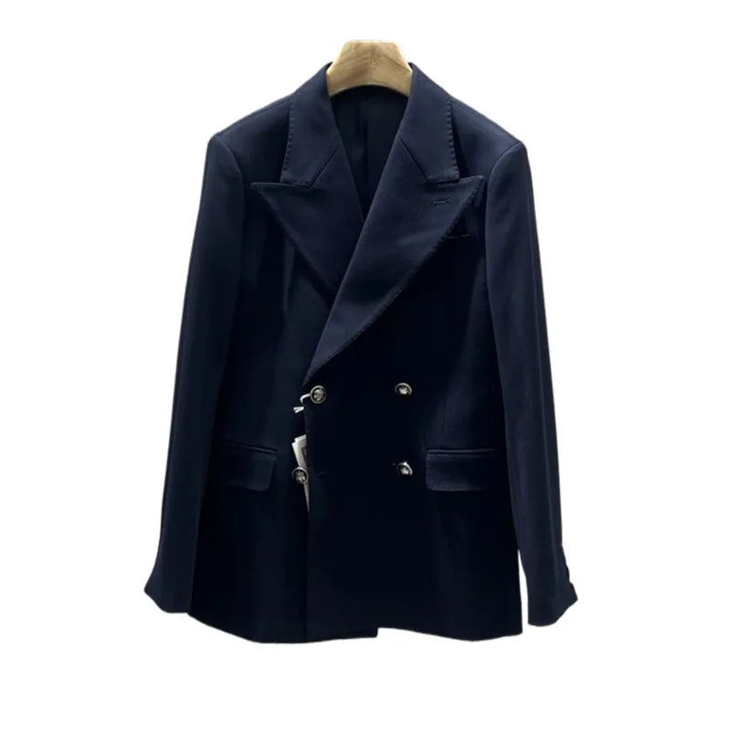 British Style Double Breasted Blazers Men Fashion Solid Color Thick Warm Suit Jackets Casual Business Wedding Social Dress Coat