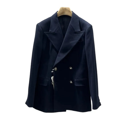 British Style Double Breasted Blazers Men Fashion Solid Color Thick Warm Suit Jackets Casual Business Wedding Social Dress Coat