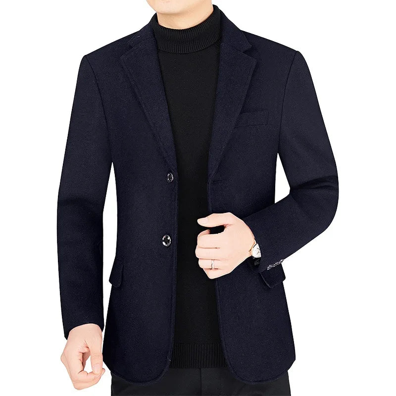 2025 Autumn Winter Man Blazer Turn Down Collar Long Sleeve Men Outerwear Simple Solid Color Business Casual Male Suit Coat