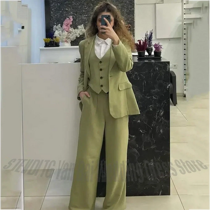 Customized Women Suits Straight Outfit High Quality Notch Lapel Blazer Vest Pants Business Work Wear Banquet Party Gala Lady Set