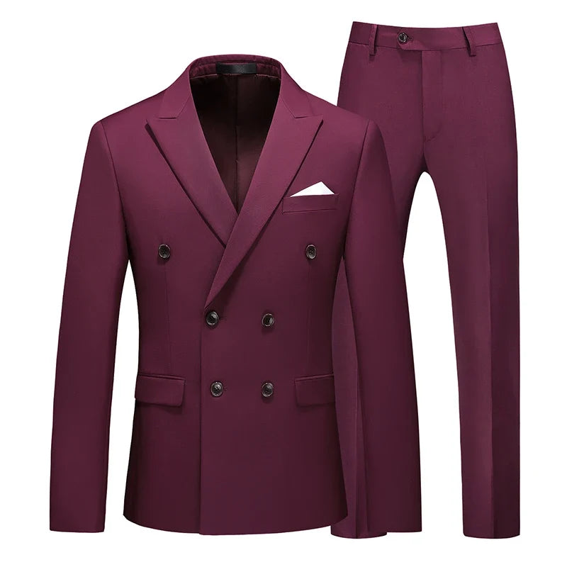 Men's Double-Breasted Suit Jacket and Trousers – Formal Business & Wedding 2-Piece Set