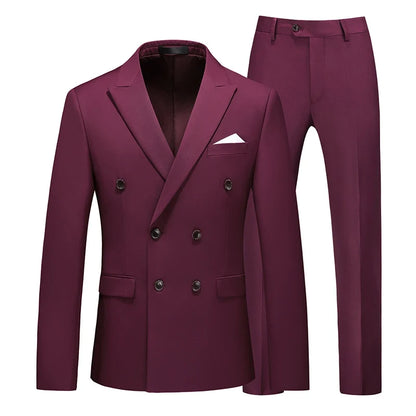 Men's Double-Breasted Suit Jacket and Trousers – Formal Business & Wedding 2-Piece Set