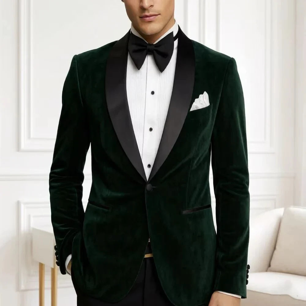 Men Velvet Slim Fit Suits 1 Piece Blazer Wedding Tuxedo Mix Match Glossy Black Satin Shawl Lapel Single Button Party Formal Wear