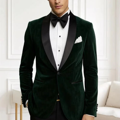 Men Velvet Slim Fit Suits 1 Piece Blazer Wedding Tuxedo Mix Match Glossy Black Satin Shawl Lapel Single Button Party Formal Wear