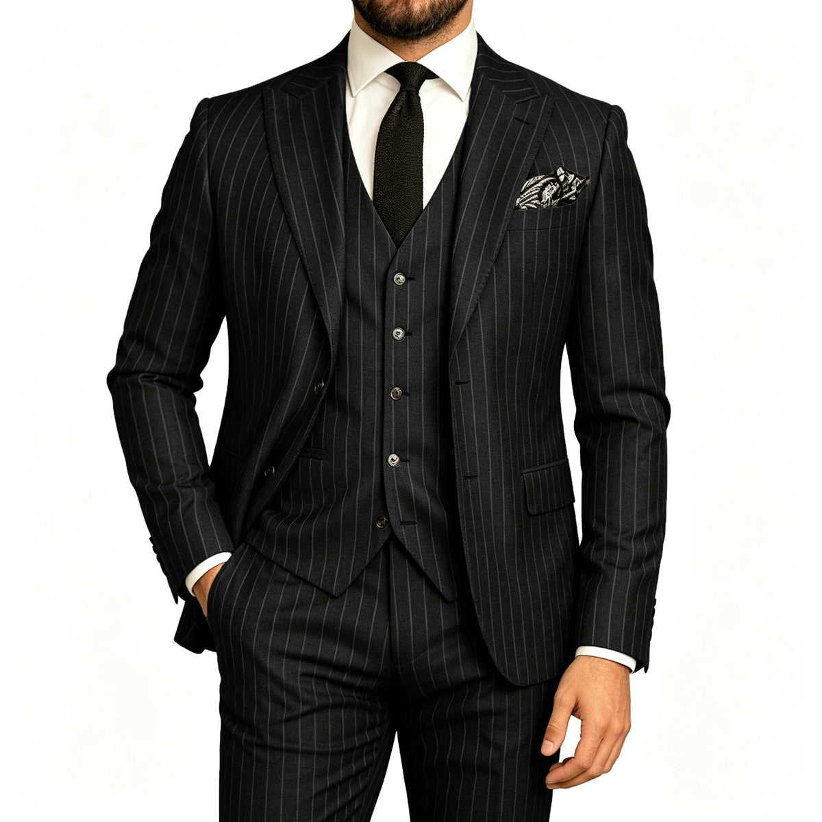 Men's Striped 3-Piece Suit – Slim Fit Blazer, Vest & Pants for Formal & Wedding Wear