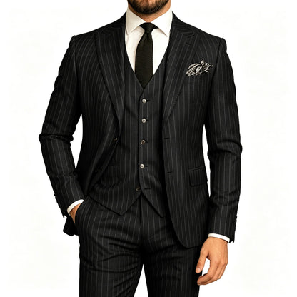 Men's Striped 3-Piece Suit – Slim Fit Blazer, Vest & Pants for Formal & Wedding Wear