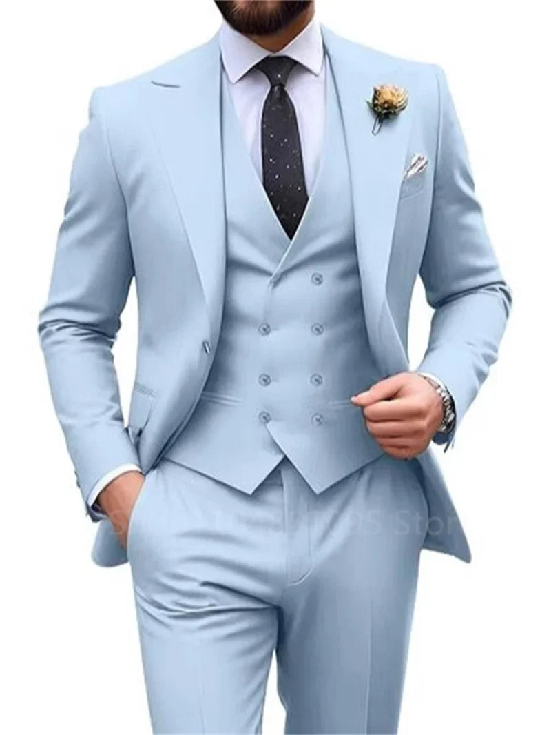 Costume de mariage beige 3 pièces pour homme, coupe slim, blazer, gilet et pantalon élégants, pour bal de promo ou cérémonie