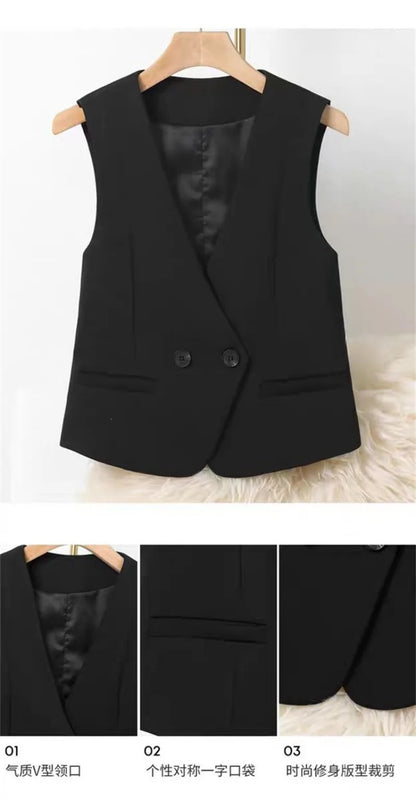 Women's Blazer Vest Coat 2026 Spring Autumn Sleeveless Ladies Vest Jacket Casual Tops Fashion Ladies Waistcoat Chaleco Mujer