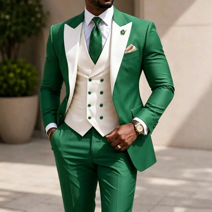 Men Suit Yellow 3 Pieces White Vest With Lapel For Wedding Birthday Banquet Prom Party Business Work Office Jacket Vest Pants