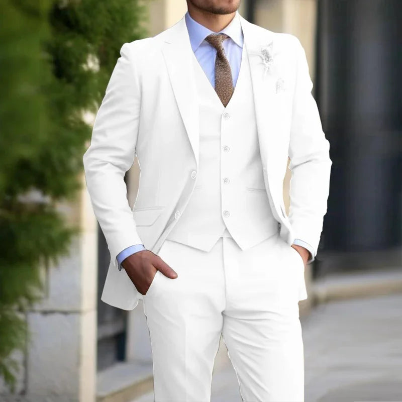 Beige Suit Men Business Tuxedos Formal 3 Piece Set Jacket Vest Pants Single Breasted Groom Groomsman Prom Wedding Party 2025 New