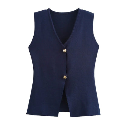 Cropped Knit Vest For Women Spring Sleeveless Vest Woman Fashion Slim Black Vest Elegant Solid Knitted Sweater Vests Top