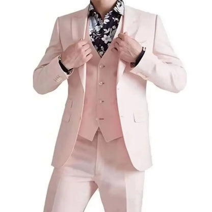Pink Suits For Men Wedding Elegant Blazer Single Breasted Peaked Lapel Ropa Hombre 3 Pcs Jacket Pants Vest Slim Fit Tailor Made