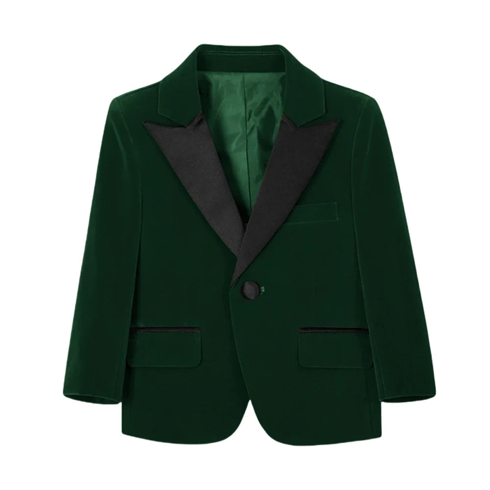 New Autumn Boys Handsome Velvet Jacket For School Performance High Quality Peak Lapel Kids Blazer Banquet Party Wear 2-20T
