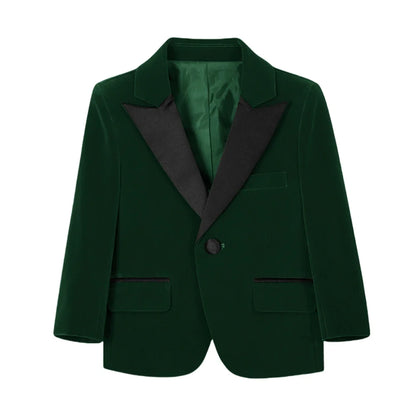 New Autumn Boys Handsome Velvet Jacket For School Performance High Quality Peak Lapel Kids Blazer Banquet Party Wear 2-20T