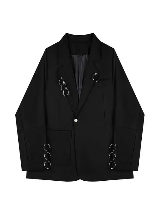 Women Black Gothic Emo Autumn Blazer Coat Fashion Vintage Harajuku Long Sleeve Oversize Suit Jacket Outerwear Top 2000s Clothes