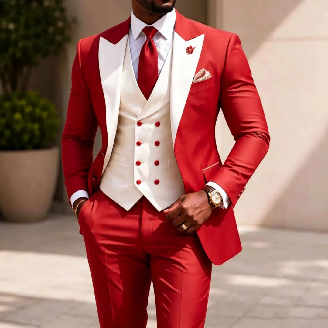 Men Suit Yellow 3 Pieces White Vest With Lapel For Wedding Birthday Banquet Prom Party Business Work Office Jacket Vest Pants