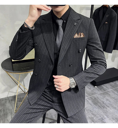Men's Classic Striped 3-Piece Suit for Wedding, Business & Formal Occasions
