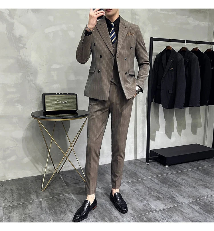 Men's Classic Striped 3-Piece Suit for Wedding, Business & Formal Occasions