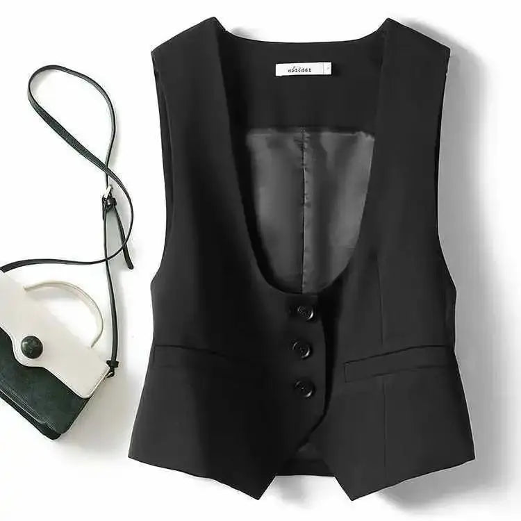 Unisex Beige Sleeveless Vest V-Neck Buttoned Waistcoat for Formal Casual Wear