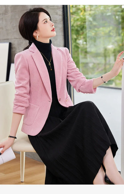 Autumn and Winter Blazer Women's Corduroy New Long Sleeve Professional Blazer Women's Coat Office Female Blazers Jacket Coat