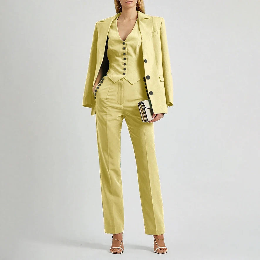 Slate Green Women's Suit Customized Elegant Single-breasted Peaked Lapel Three Pieces (Jacket+Pants+Vest) Office Lady Set