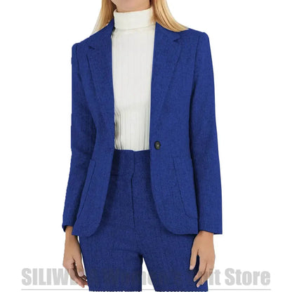 Fashion Herringbone Women's Suit One Button Wool Blend Blazer and Pants Set Formal Office Two Piece Stylish Daily Casual Suits