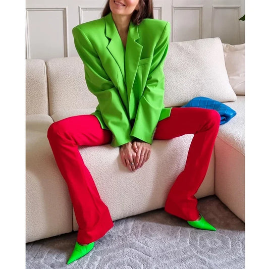 Spring New Green Quality Suit Top Women's Stylish Street Style Loose Fit Long Sleeve Double Button Pure Color Chic Outerwear