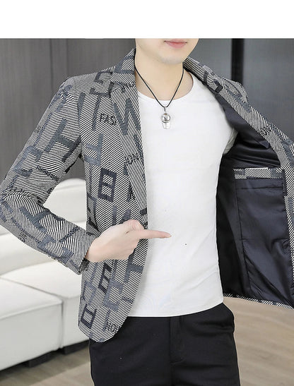 2025 Autumn Suit Jacket Men's Korean Version Casual Slim Fit Handsome Suit Jacket Letter Printing Social Costume Homme 4xl