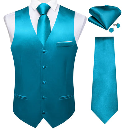 Men's Satin Suit Vest Set with Tie Handkerchief and Cufflinks for Wedding and Prom