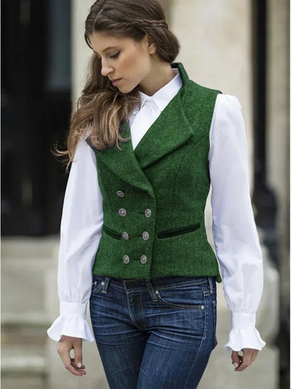 Women's Vest Double Breasted Herringbone Slim Fit Sleeveless Jacket for Casual & Work